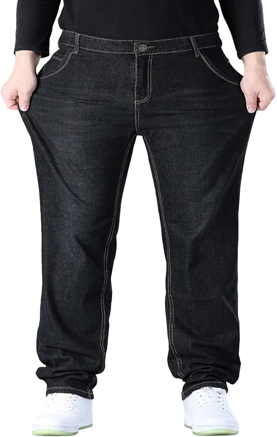 Mens Relaxed Fit Jeans Y2k Hip Hop Streetwear Wide Leg Jean Plus Size Baggy Straight Leg Denim Pants Casual Trousers