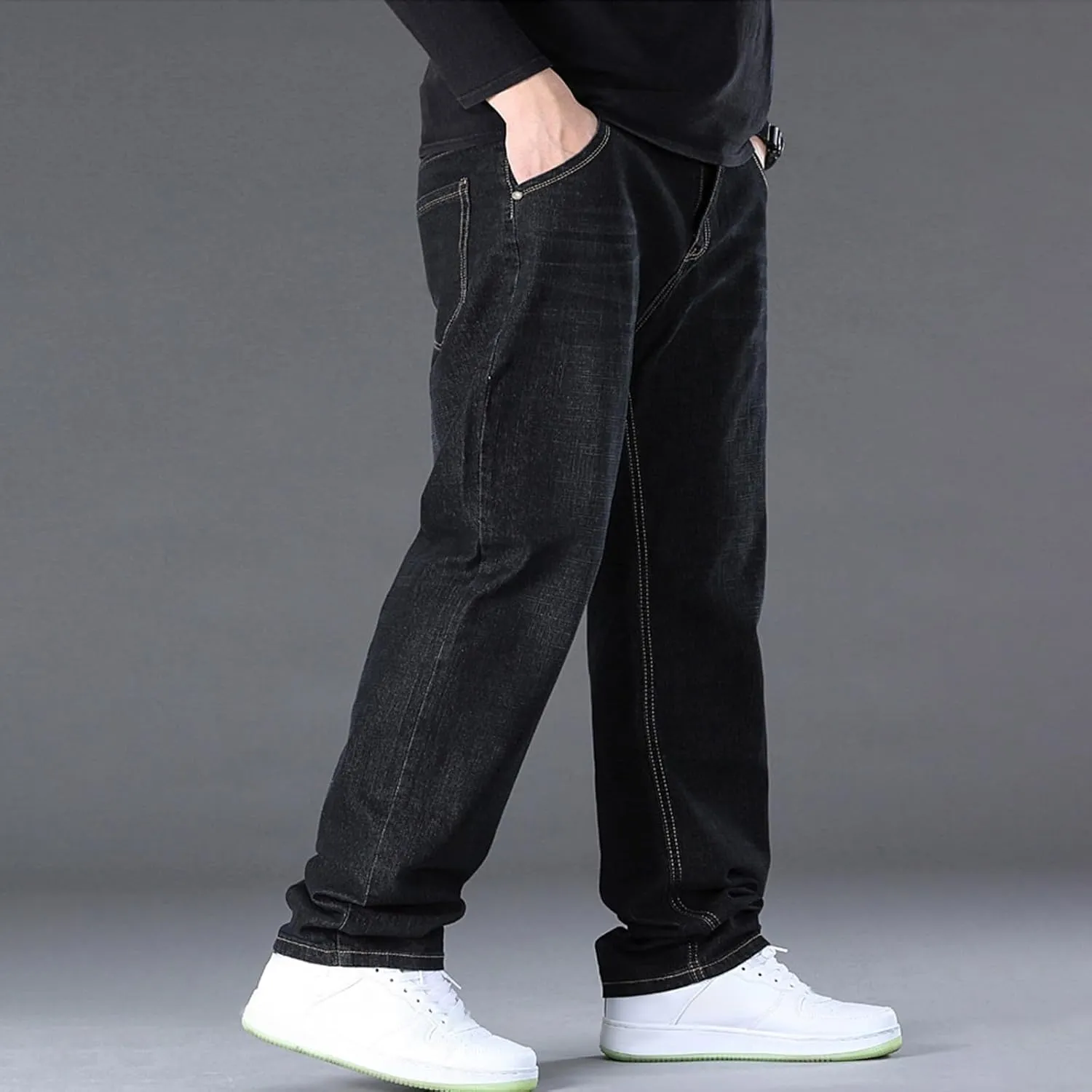 Mens Relaxed Fit Jeans Y2k Hip Hop Streetwear Wide Leg Jean Plus Size Baggy Straight Leg Denim Pants Casual Trousers