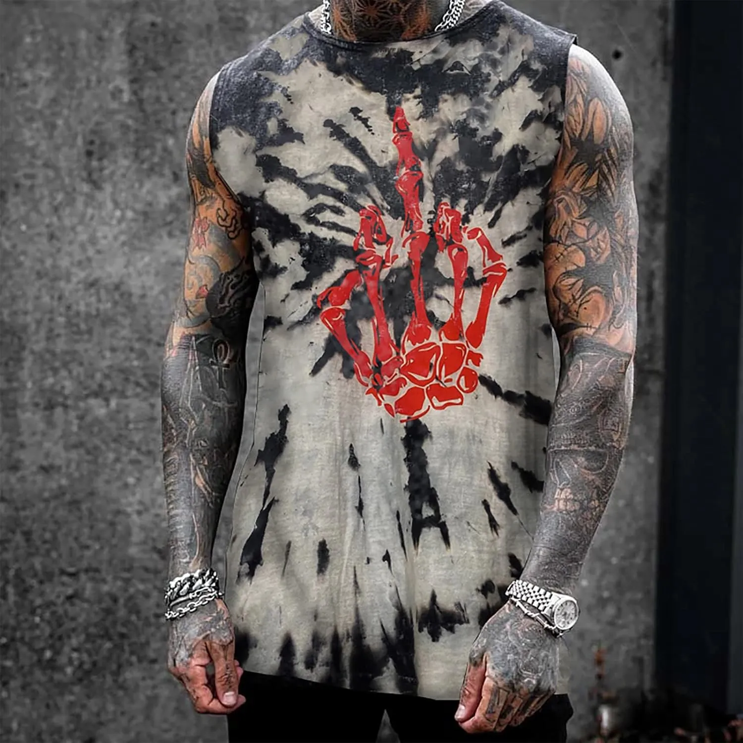 Mens Skull 3D Graphic Print Shirts Tank Tops Gym Workout Crew Neck Sleeveless Casual Shirts Tops