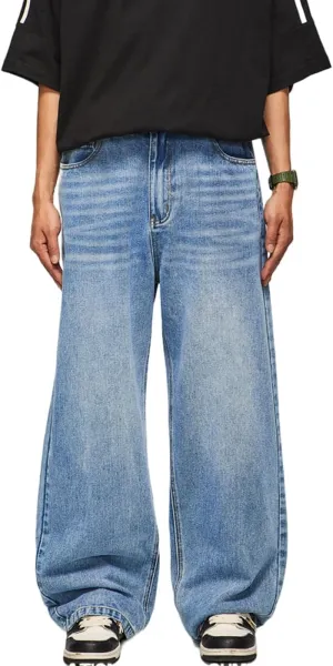 Mens Straight Leg Jeans Y2k Baggy Skater Jeans Joggers Vintage Denim Pants for Men
