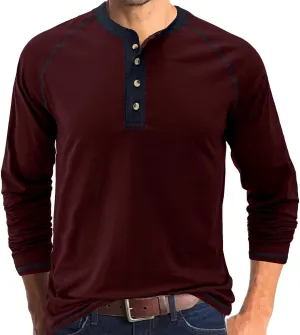 Men's Summer Shirts Long Sleeve Button Pocket Henry Collar Breathable Athletic Summer Comfy Fashion Trendy T-Shirts