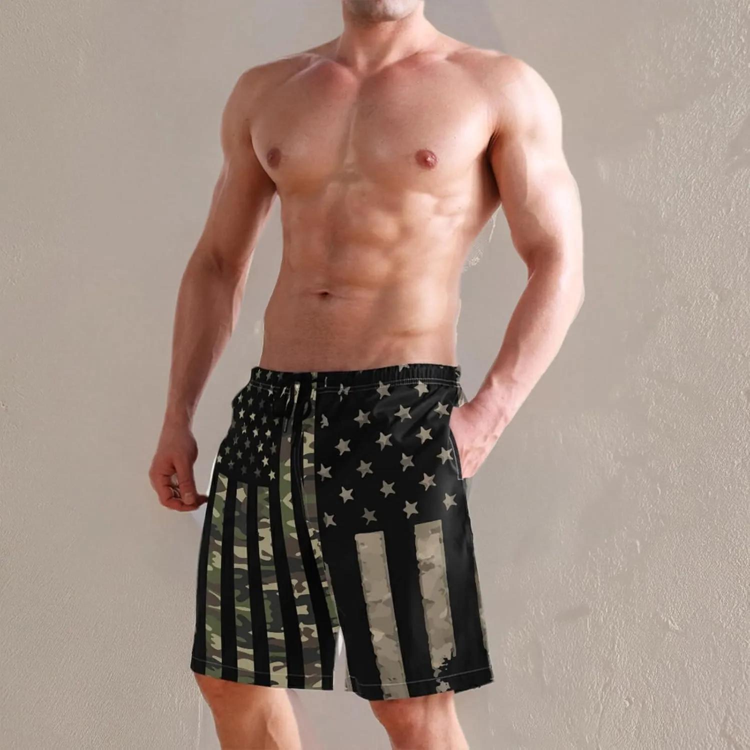 Mens Swim Trunks American Flag Bathing Suit Swimming Shorts Quick Dry Board Shorts Swimsuits with Pockets Mesh Lining