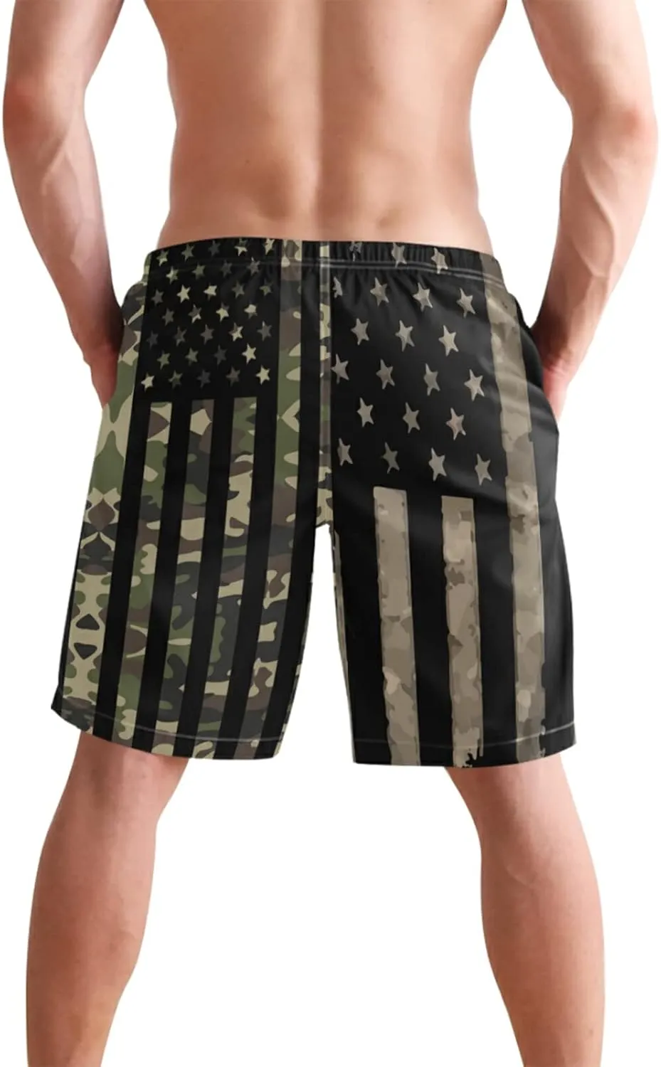 Mens Swim Trunks American Flag Bathing Suit Swimming Shorts Quick Dry Board Shorts Swimsuits with Pockets Mesh Lining