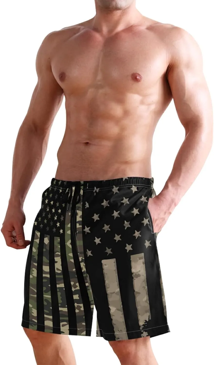 Mens Swim Trunks American Flag Bathing Suit Swimming Shorts Quick Dry Board Shorts Swimsuits with Pockets Mesh Lining
