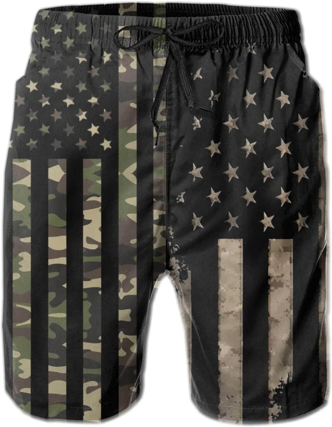 Mens Swim Trunks American Flag Bathing Suit Swimming Shorts Quick Dry Board Shorts Swimsuits with Pockets Mesh Lining
