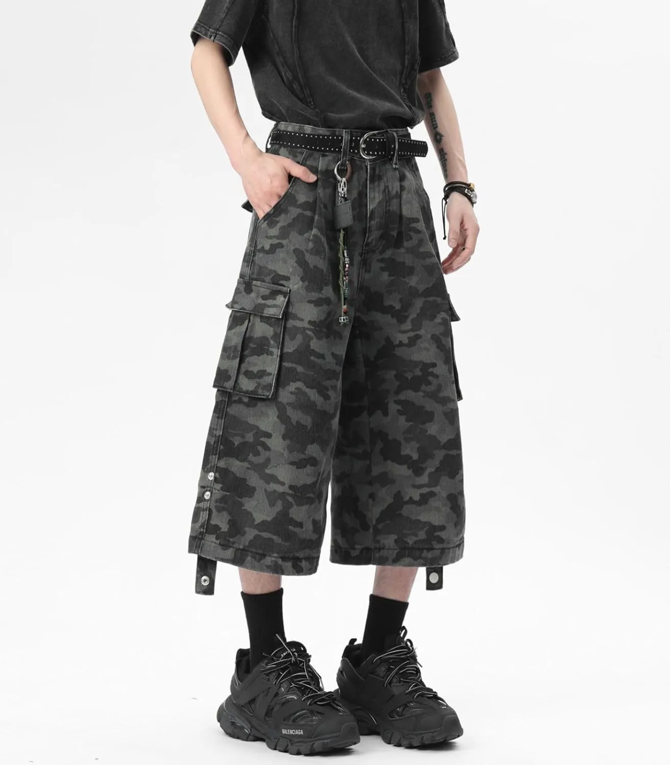 Men's Teen Y2K Jorts Baggy Camo Cargo Jean Shorts Wide Leg Loose Fit Grunge Streetwear Hip Hop Jnco Shorts