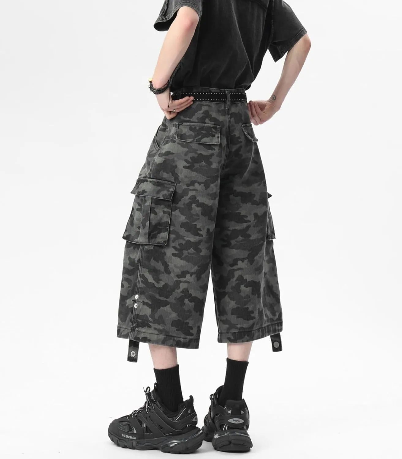 Men's Teen Y2K Jorts Baggy Camo Cargo Jean Shorts Wide Leg Loose Fit Grunge Streetwear Hip Hop Jnco Shorts