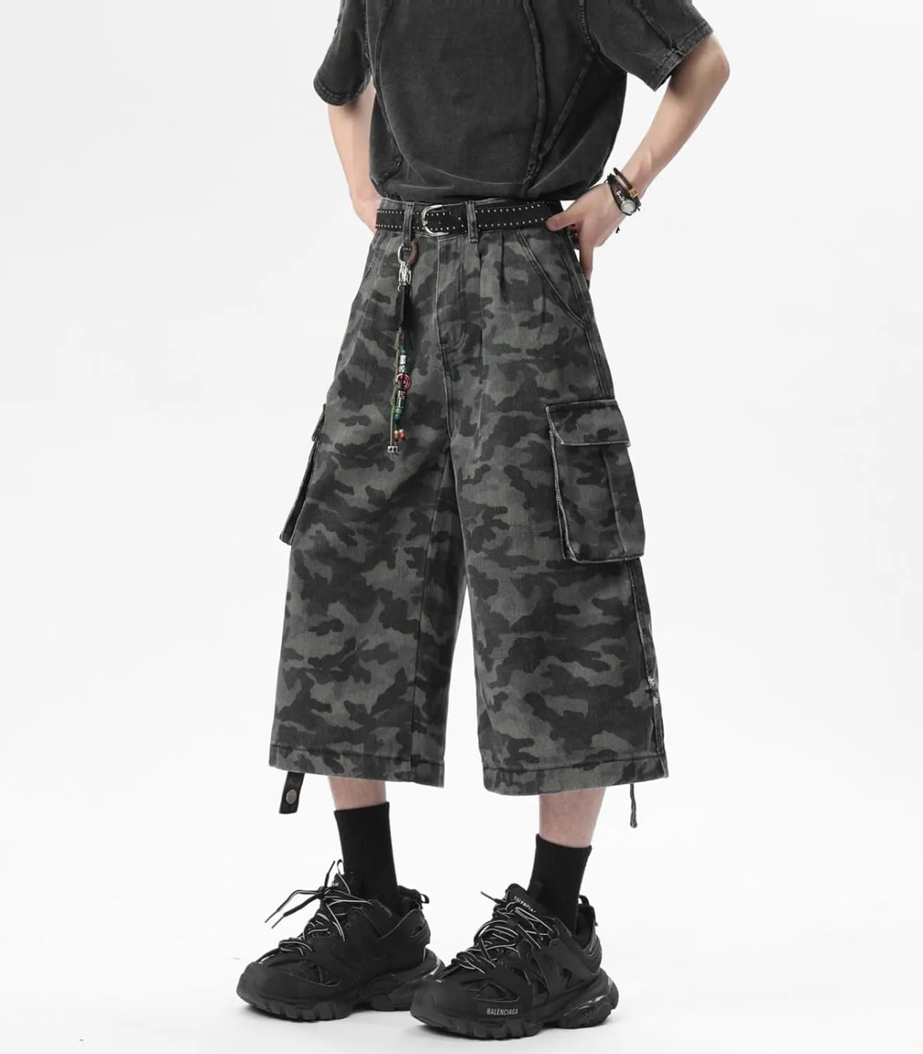 Men's Teen Y2K Jorts Baggy Camo Cargo Jean Shorts Wide Leg Loose Fit Grunge Streetwear Hip Hop Jnco Shorts