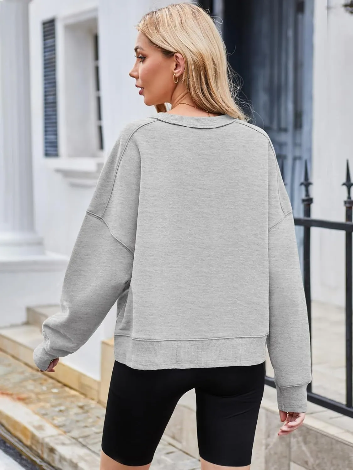 MEROKEETY Women's Oversized Cropped Sweatshirts Crewneck Fleece Workout Pullover Sweater Fall Outfits