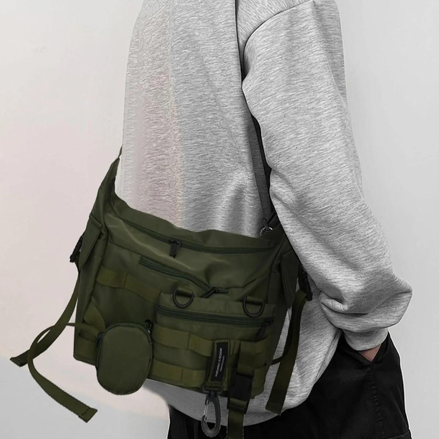 Messenger Bag with Detachable Pouches, 22x10 inches, Canvas Crossbody Shoulder Bag for Men Women