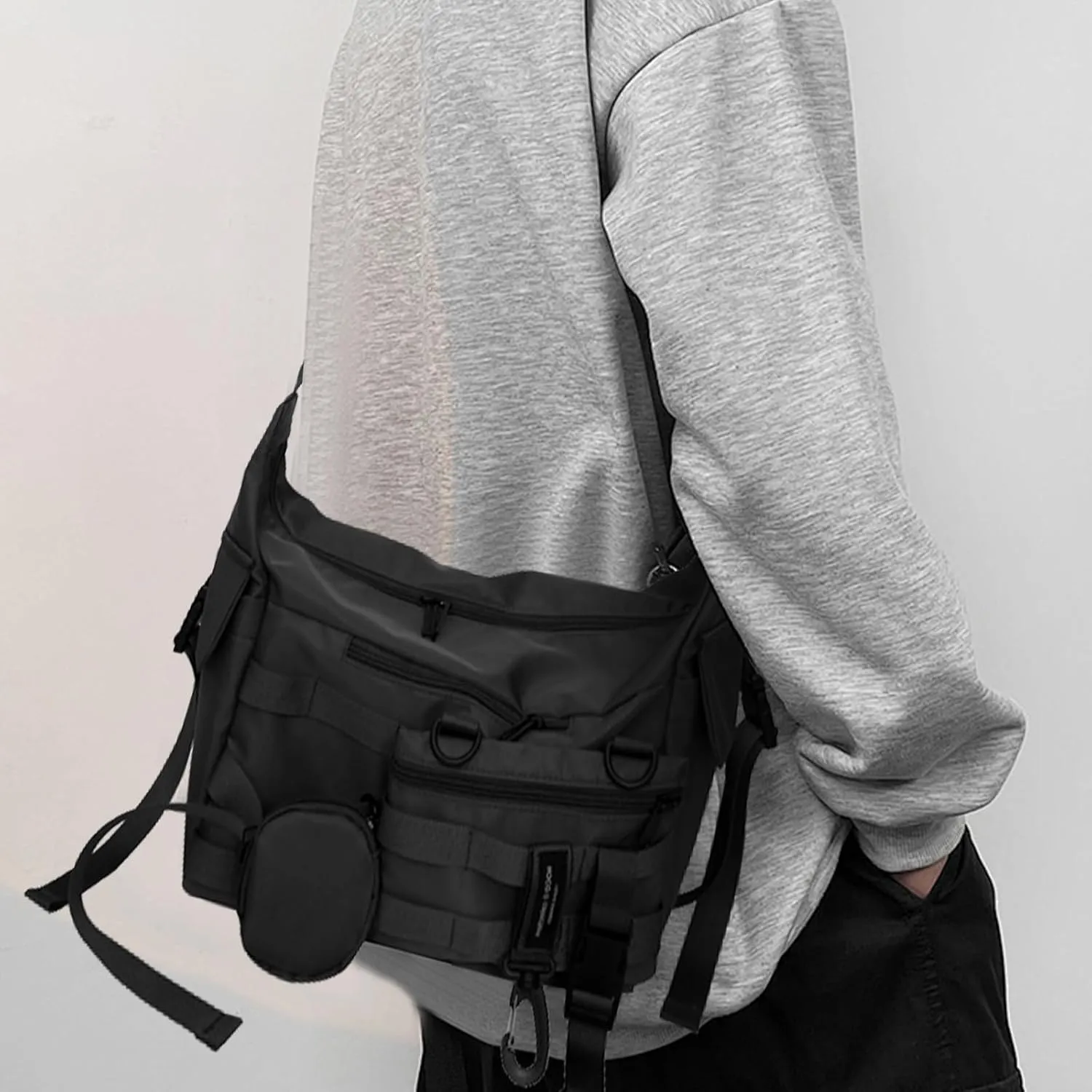 Messenger Bag with Detachable Pouches, 22x10 inches, Canvas Crossbody Shoulder Bag for Men Women