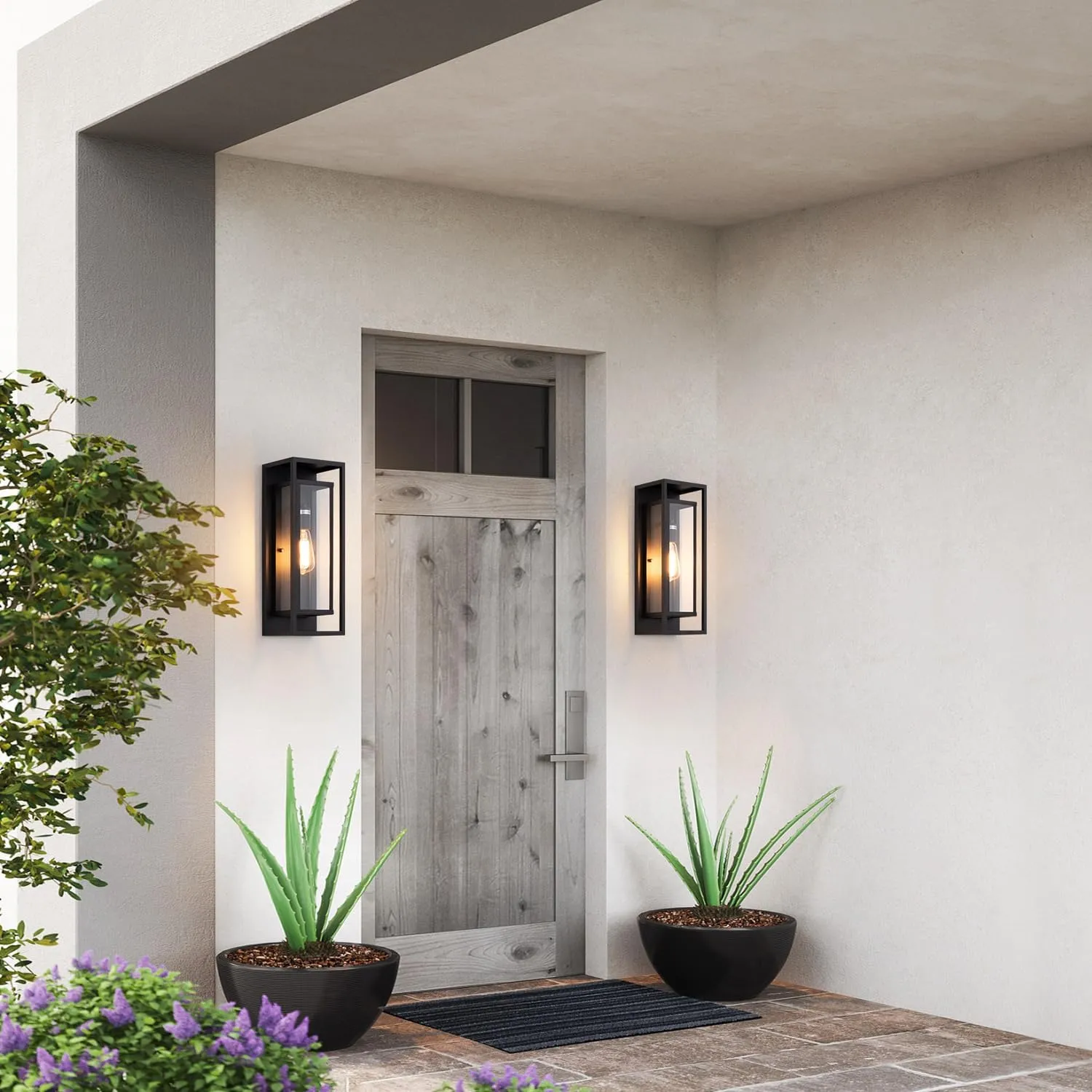 mirrea 18" Classic Outdoor Wall Sconce 1 Light in Matte Black Rectangular Metal Frame and Clear Glass Shade Waterproof Porch Light Patio Light Pack of 2