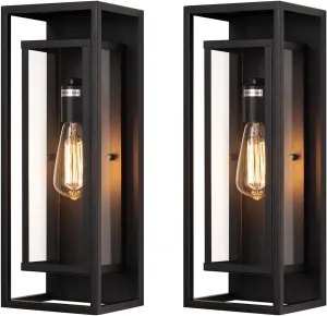 mirrea 18" Classic Outdoor Wall Sconce 1 Light in Matte Black Rectangular Metal Frame and Clear Glass Shade Waterproof Porch Light Patio Light Pack of 2