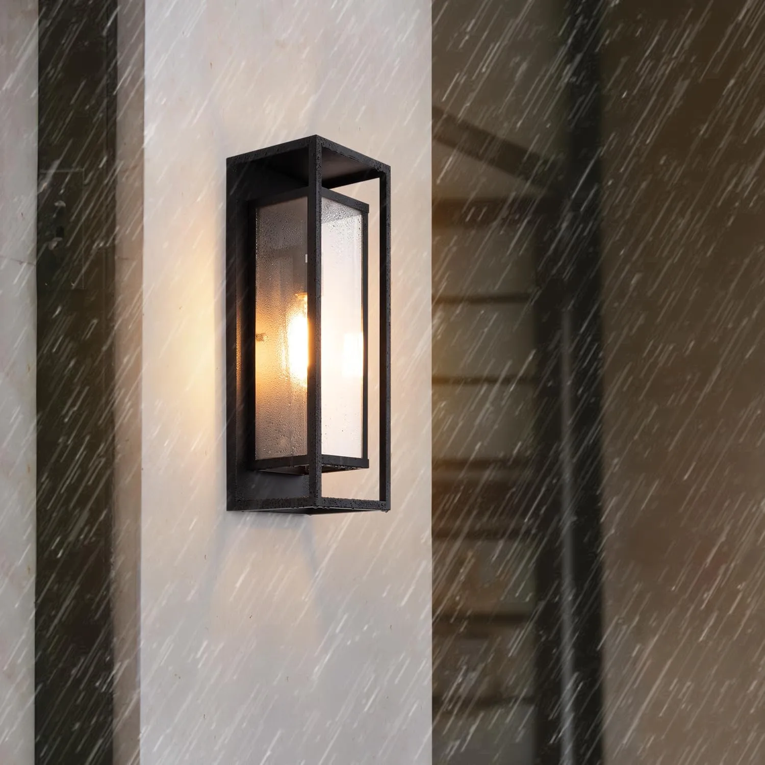 mirrea 18" Classic Outdoor Wall Sconce 1 Light in Matte Black Rectangular Metal Frame and Clear Glass Shade Waterproof Porch Light Patio Light Pack of 2