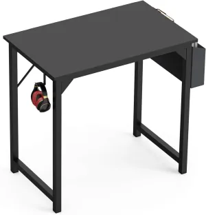 Modern Minimalist Computer Desk - Robust Home Office Desk with Eco-Friendly Desktop, Storage Bag & Hook - for Study, Writing desks, Workspace Organization (Black, 30-inch)
