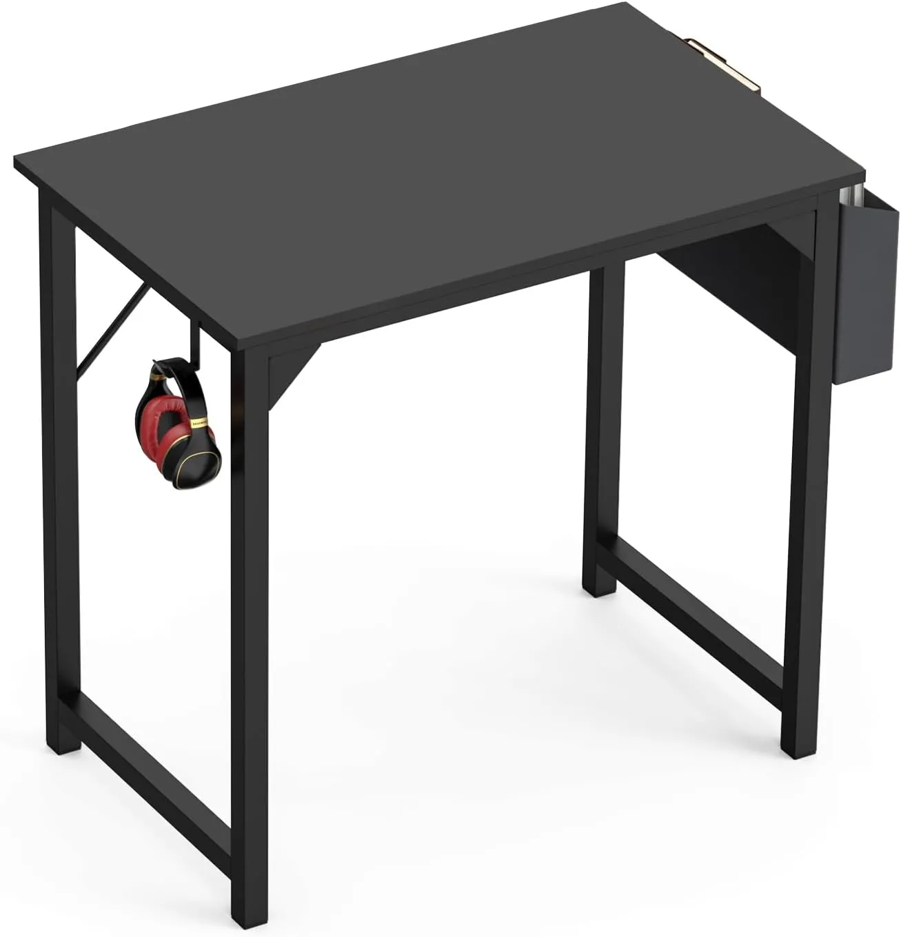Modern Minimalist Computer Desk - Robust Home Office Desk with Eco-Friendly Desktop, Storage Bag & Hook - for Study, Writing desks, Workspace Organization (Black, 30-inch)