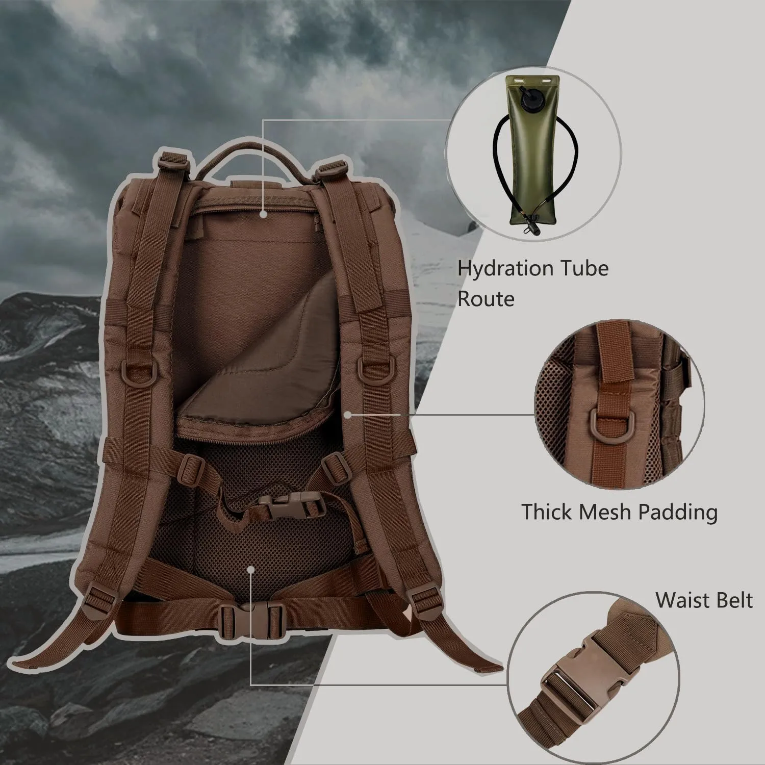MOLLE Assault Pack, Tactical Backpack Military Army Camping Rucksack, 3-Day Pack