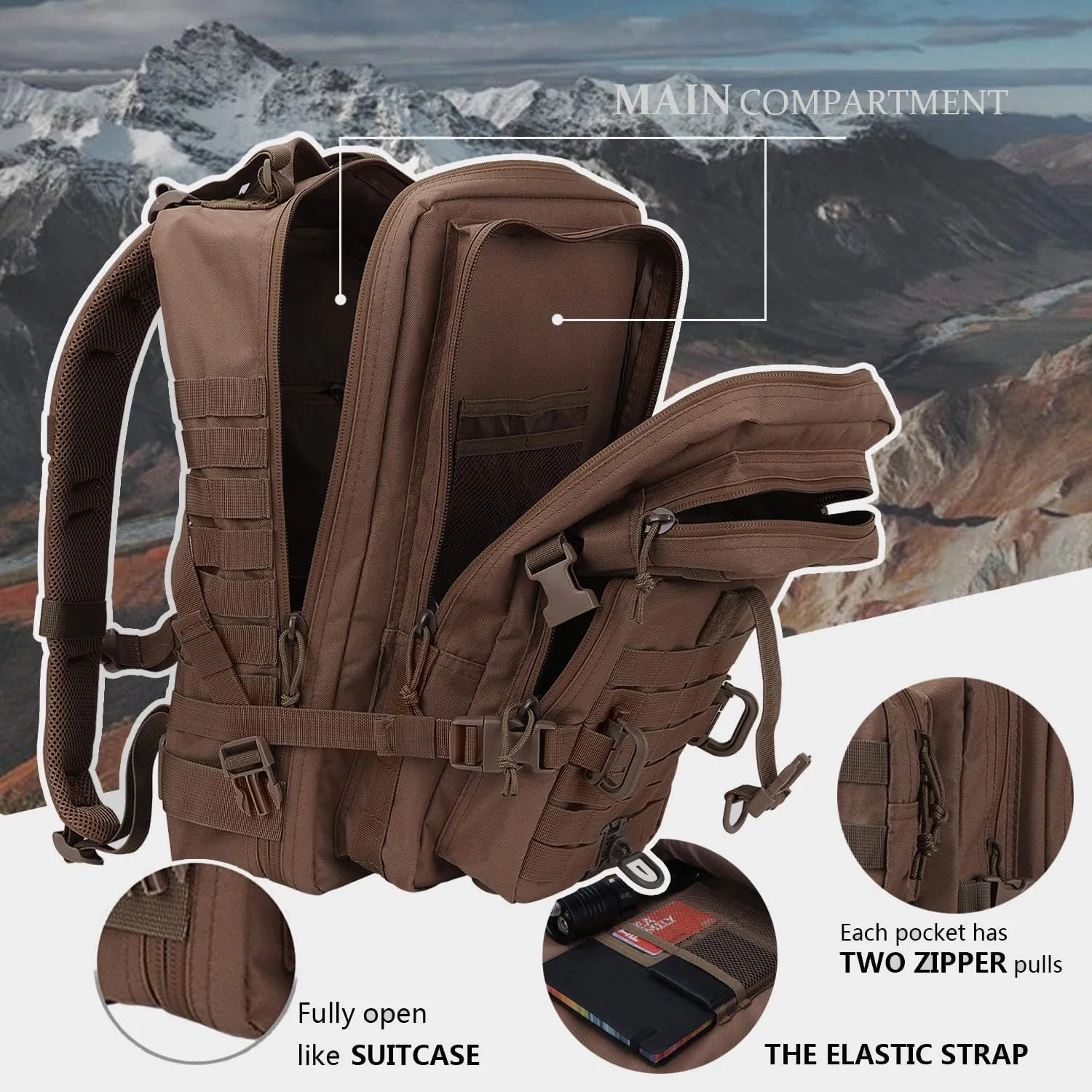 MOLLE Assault Pack, Tactical Backpack Military Army Camping Rucksack, 3-Day Pack