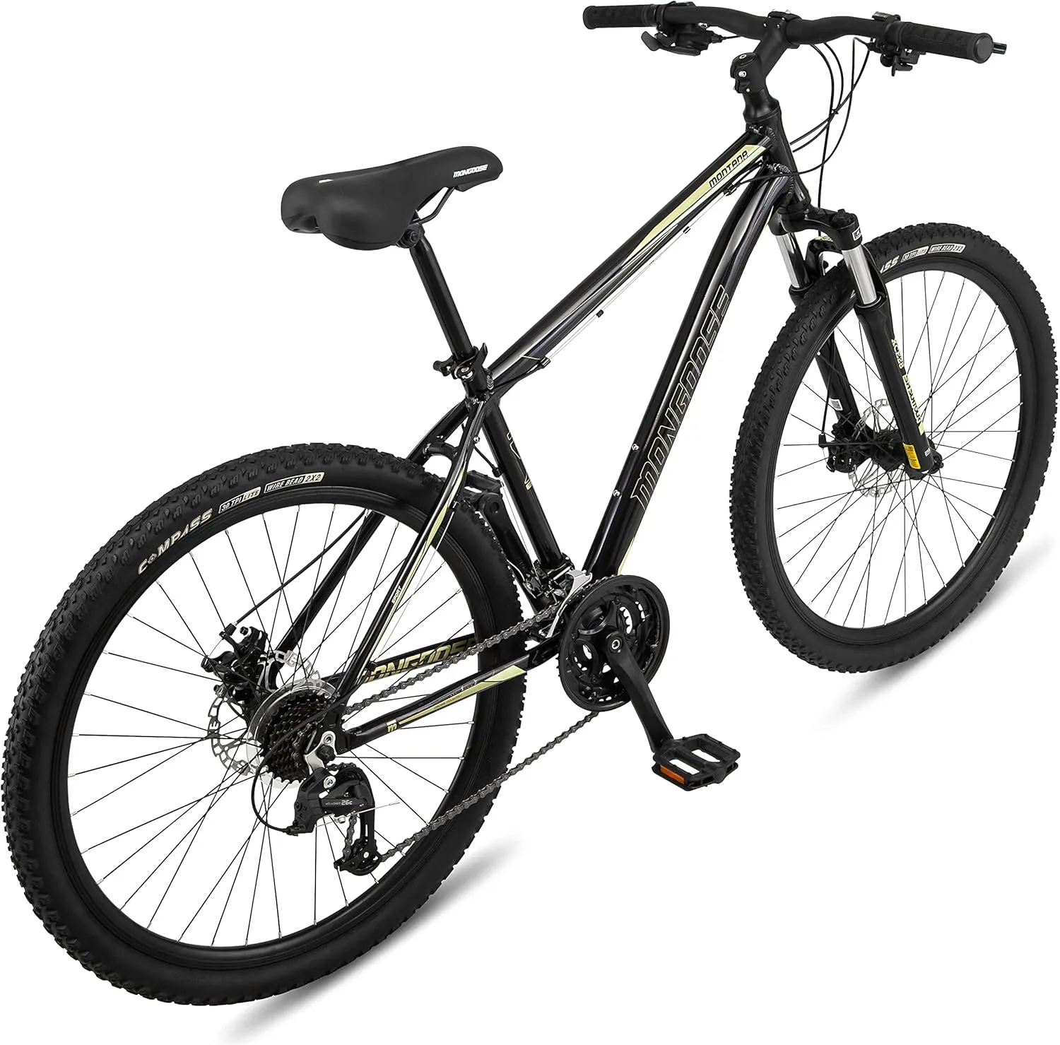 Mongoose Montana Sport and Comp Men and Women Mountain Bike, 18 or 21-Speed Drivetrain with Trigger Shifters, 15 to 18.5-Inch Frames, 27.5-Inch Wheels
