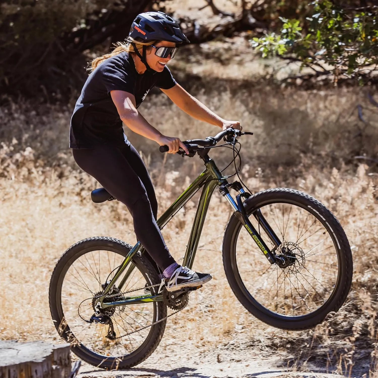 Mongoose Montana Sport and Comp Men and Women Mountain Bike, 18 or 21-Speed Drivetrain with Trigger Shifters, 15 to 18.5-Inch Frames, 27.5-Inch Wheels
