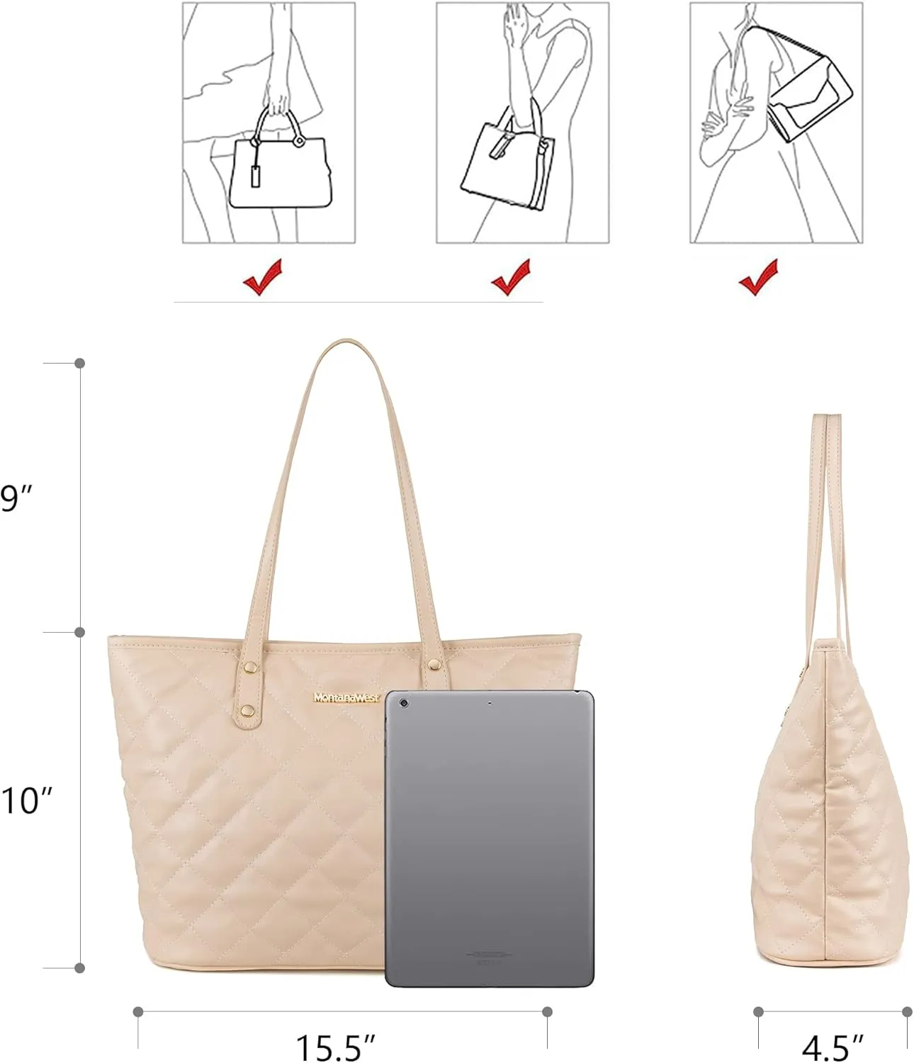 Montana West Quilted Handbag for Women Tote Purse Shoulder Bag Large Fashion Hobo Purse
