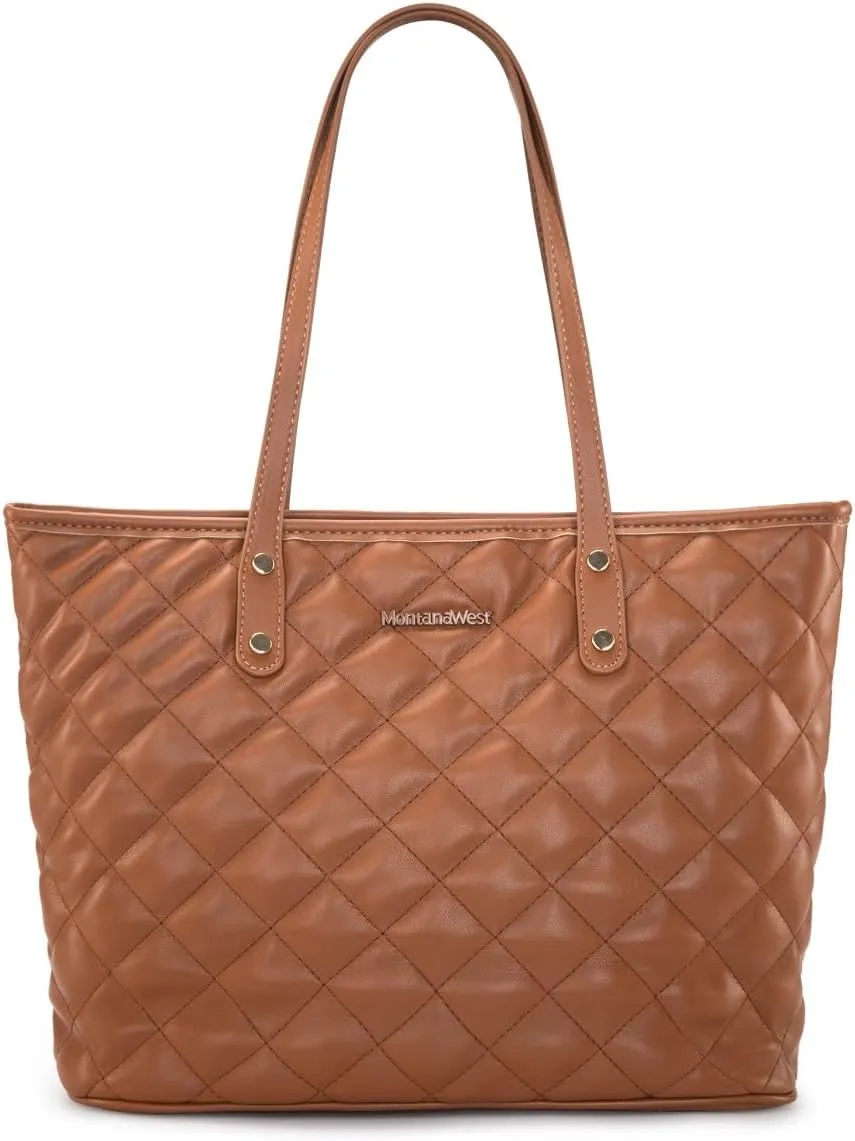 Montana West Quilted Tote Bag for Women Large Shoulder Bag Fashion Handbags with Top Zipper