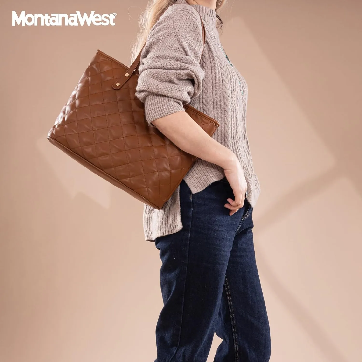 Montana West Quilted Tote Bag for Women Large Shoulder Bag Fashion Handbags with Top Zipper