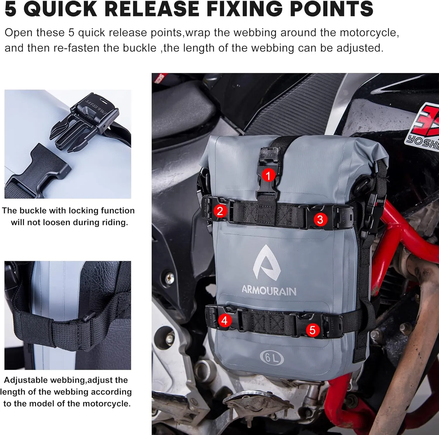 Motorcycle Bumpers Bag Waterproof 6L/15L Motor Crash Bar Bag with Shoulder Strap Motorcycles Side Frame Bag Riding Tools Accessories