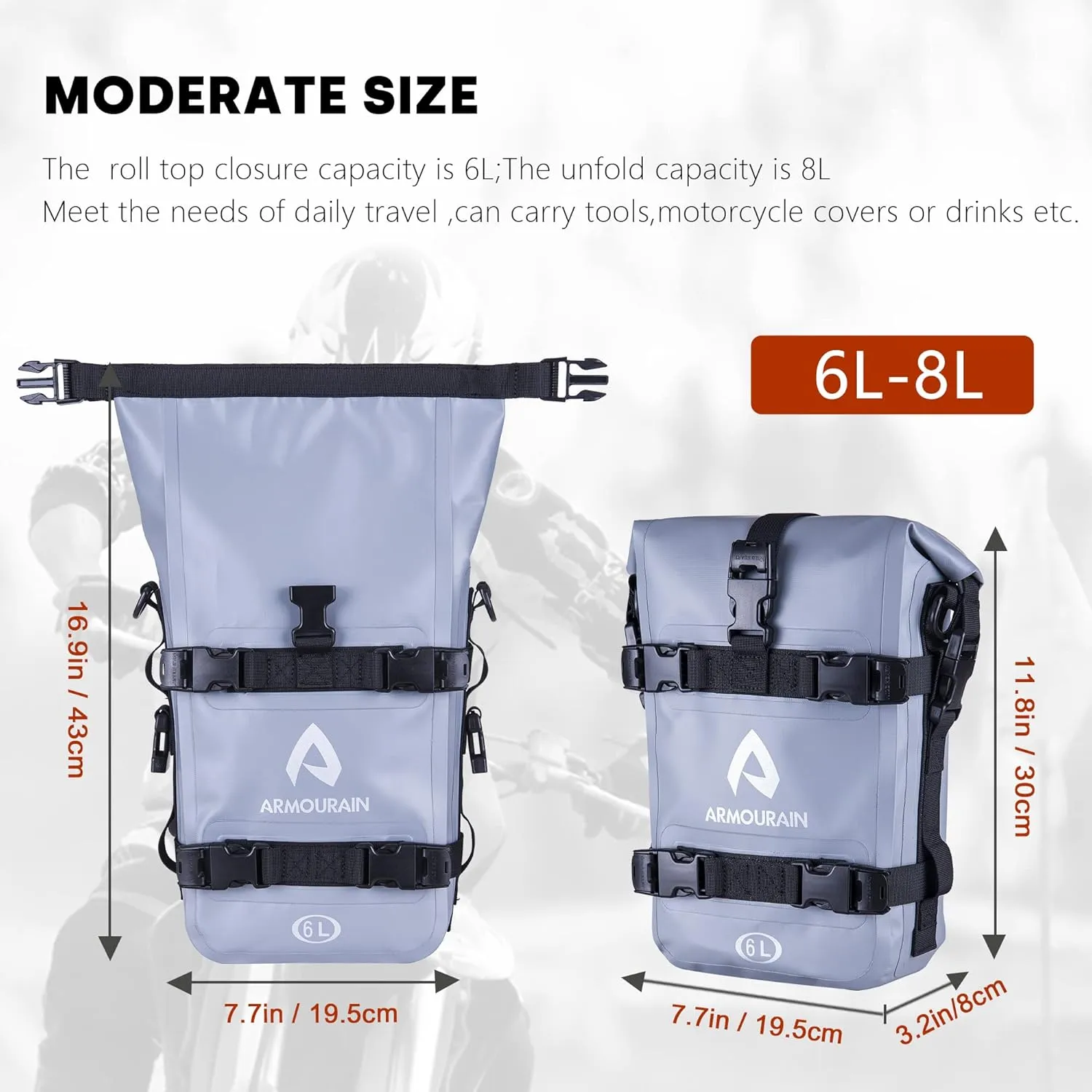 Motorcycle Bumpers Bag Waterproof 6L/15L Motor Crash Bar Bag with Shoulder Strap Motorcycles Side Frame Bag Riding Tools Accessories