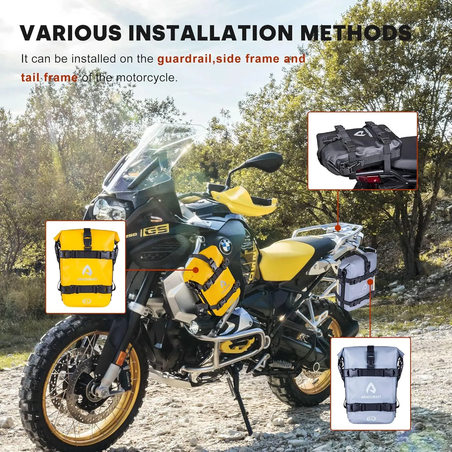 Motorcycle Bumpers Bag Waterproof 6L/15L Motor Crash Bar Bag with Shoulder Strap Motorcycles Side Frame Bag Riding Tools Accessories