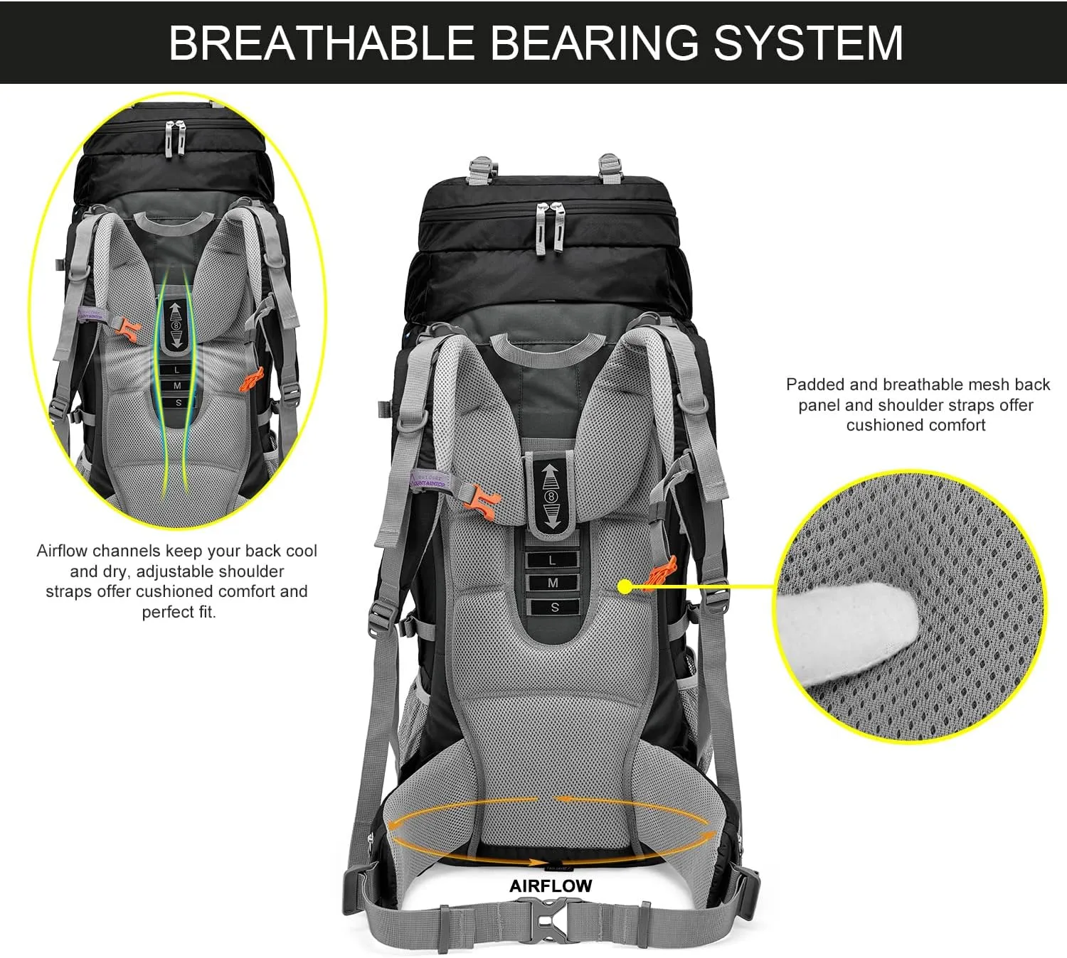 MOUNTAINTOP 80L Internal Frame Backpack for Man & Women Backpacking Hiking Backpack with Rain Cover