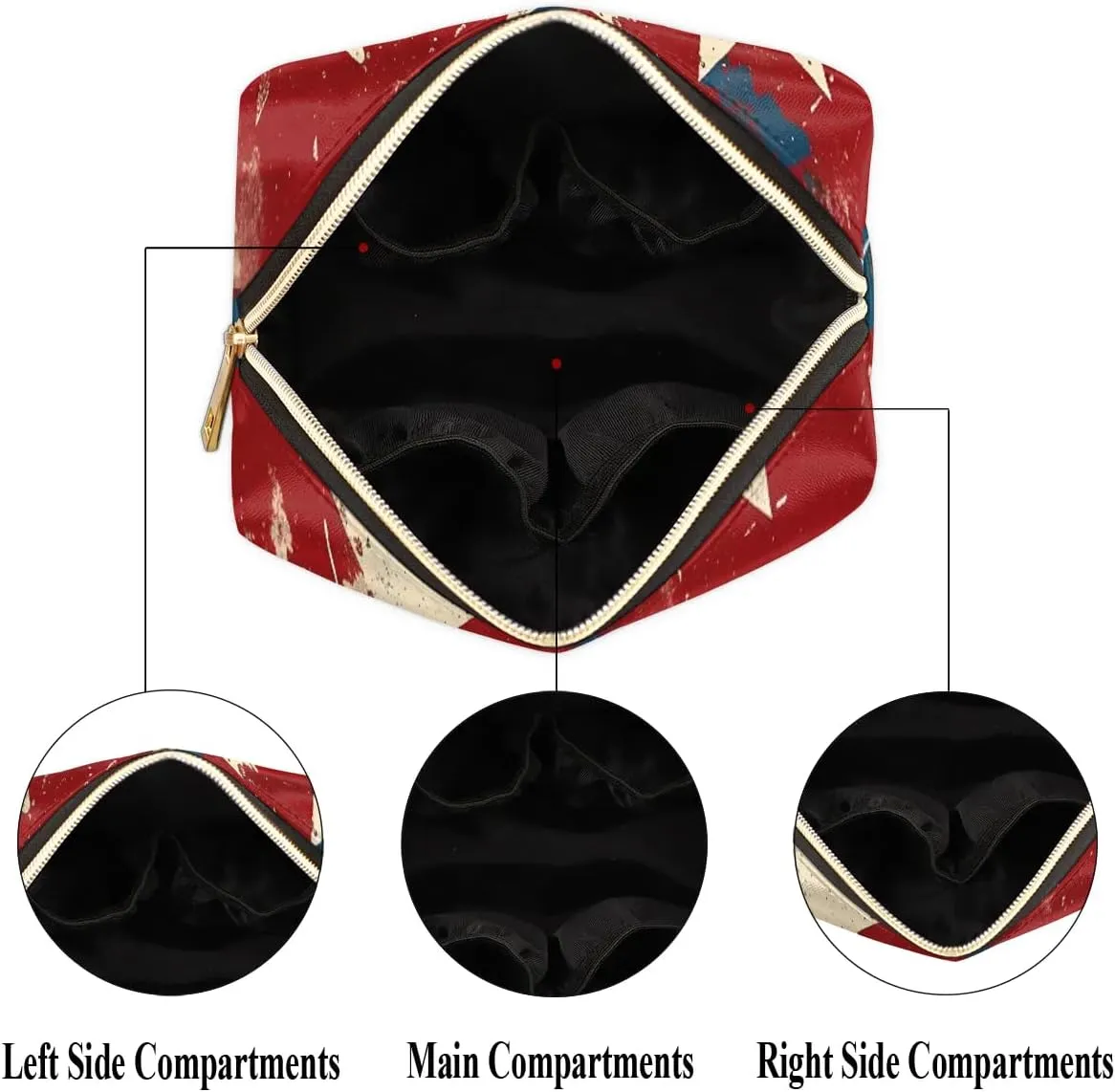 Multicolor Stars Patterns Travel Makeup Bag for Women, PU Leather Waterproof Checkered Cosmetic Bags Large Make up Bag Zipper Pouch