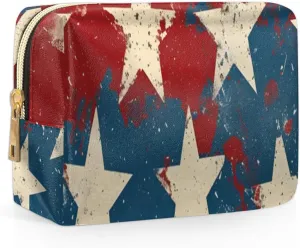 Multicolor Stars Patterns Travel Makeup Bag for Women, PU Leather Waterproof Checkered Cosmetic Bags Large Make up Bag Zipper Pouch