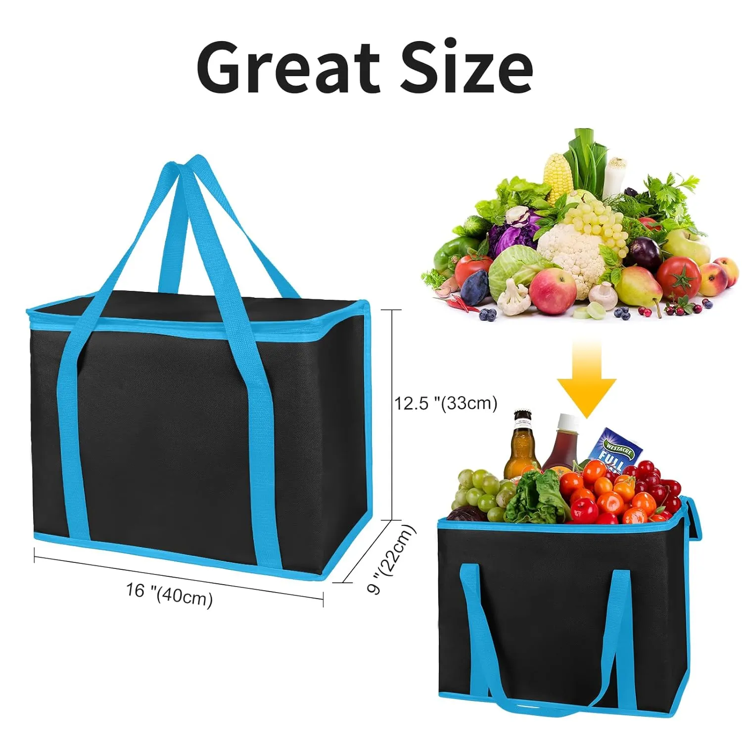 musbus 2-Pack extra Insulated Grocery shopping bag, large Green leaf, kitchen foldable reusable bags groceries,Sturdy zipper,Collapsible,tote,cooler,for transport women,Durable carrier