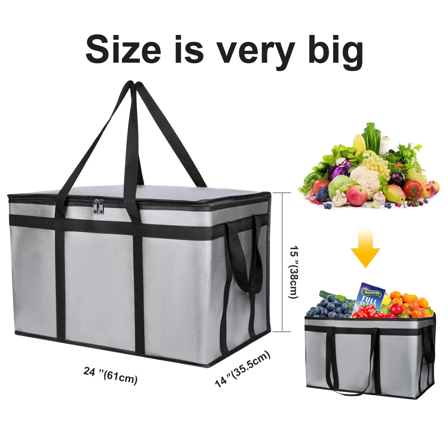 musbus 4 PACK XXXL Insulated Food Delivery Bag Cooler Bags Keep Food Warm Catering Therma for doordash Catering Cooler Bags Therma 22w x 14 lx 13d Shopper hot Grey