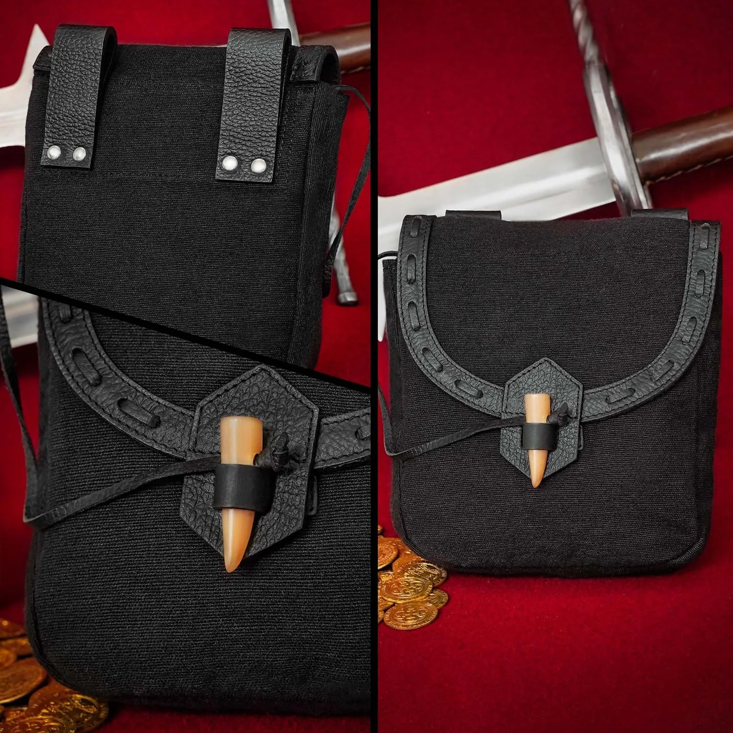 Mythrojan Viking Leather Belt Bag - Medieval & Renaissance Costume Accessories - LARP Waist Bag - Cosplay Coin Purse - Antique Vintage Coin Pouch