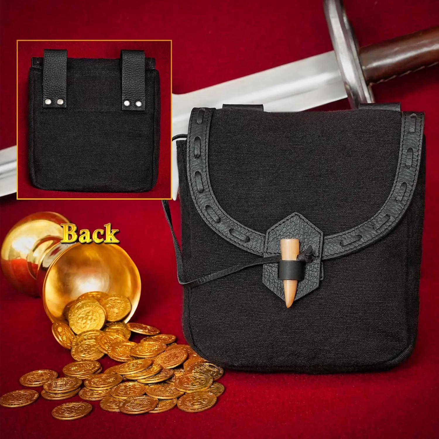 Mythrojan Viking Leather Belt Bag - Medieval & Renaissance Costume Accessories - LARP Waist Bag - Cosplay Coin Purse - Antique Vintage Coin Pouch