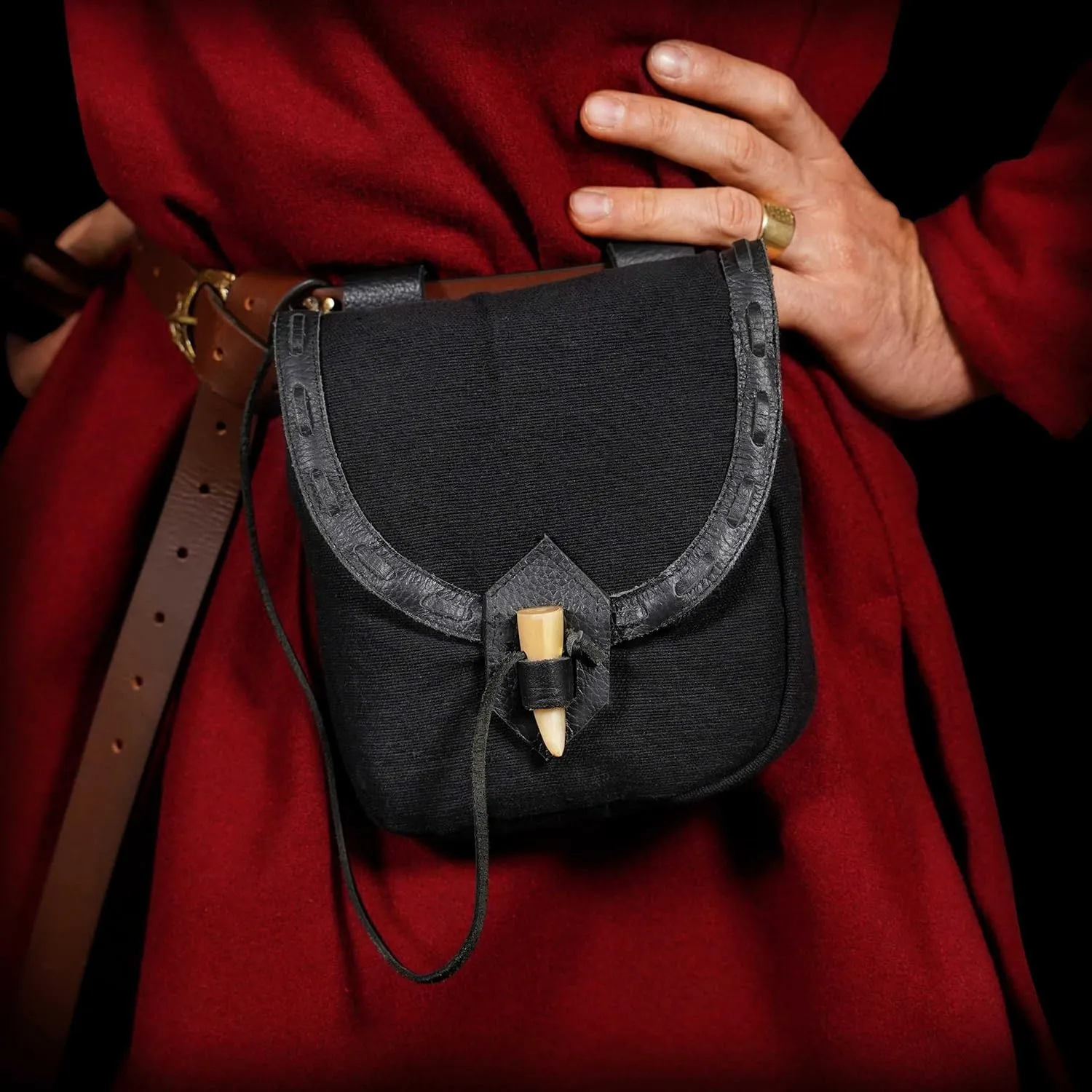 Mythrojan Viking Leather Belt Bag - Medieval & Renaissance Costume Accessories - LARP Waist Bag - Cosplay Coin Purse - Antique Vintage Coin Pouch
