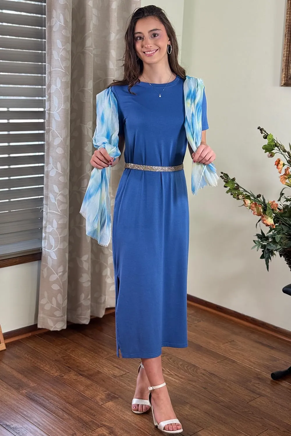 Naggoo Women's Short Sleeve Split Maxi Dress Casual Plain Tie Dye Print Tshirt Long Dresses with Pockets