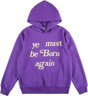 NAGRI Ye Must Be Born Again Hoodie Hip Pop Graphic Print Fashion Long Sleeve Heavyweight Hooded Sweatshirt Grey