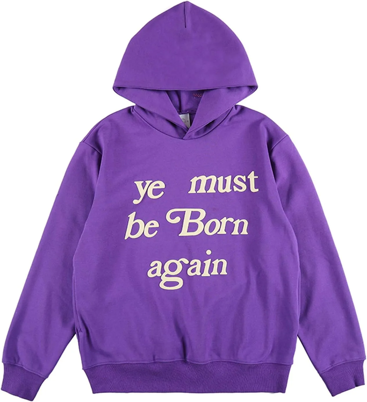NAGRI Ye Must Be Born Again Hoodie Hip Pop Graphic Print Fashion Long Sleeve Heavyweight Hooded Sweatshirt Grey