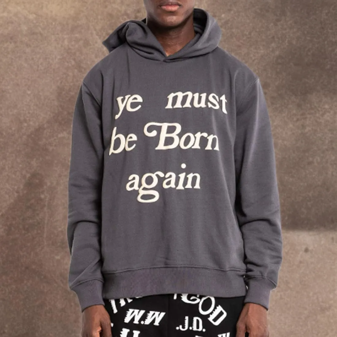 NAGRI Ye Must Be Born Again Hoodie Hip Pop Graphic Print Fashion Long Sleeve Heavyweight Hooded Sweatshirt Grey