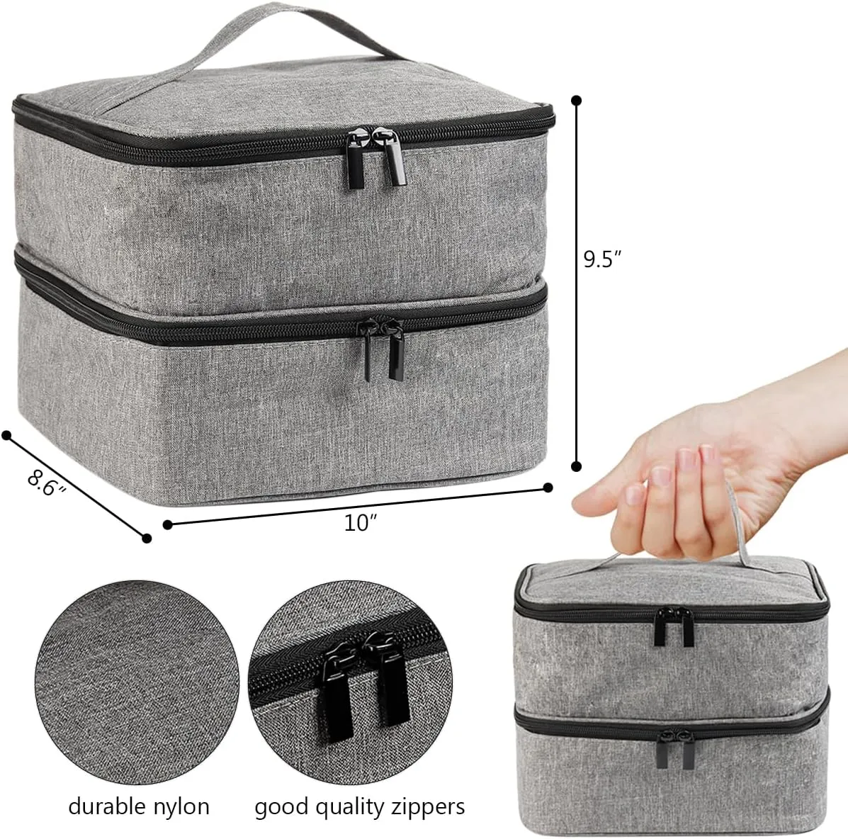 Nail Polish Carrying Case, Portable Nail Polish Organizer Holds 30 Bottles, Nail Polish Holder Case With Removable Sections, Nail Lamp Storage Bag, Storage Organizer for Manicure Set