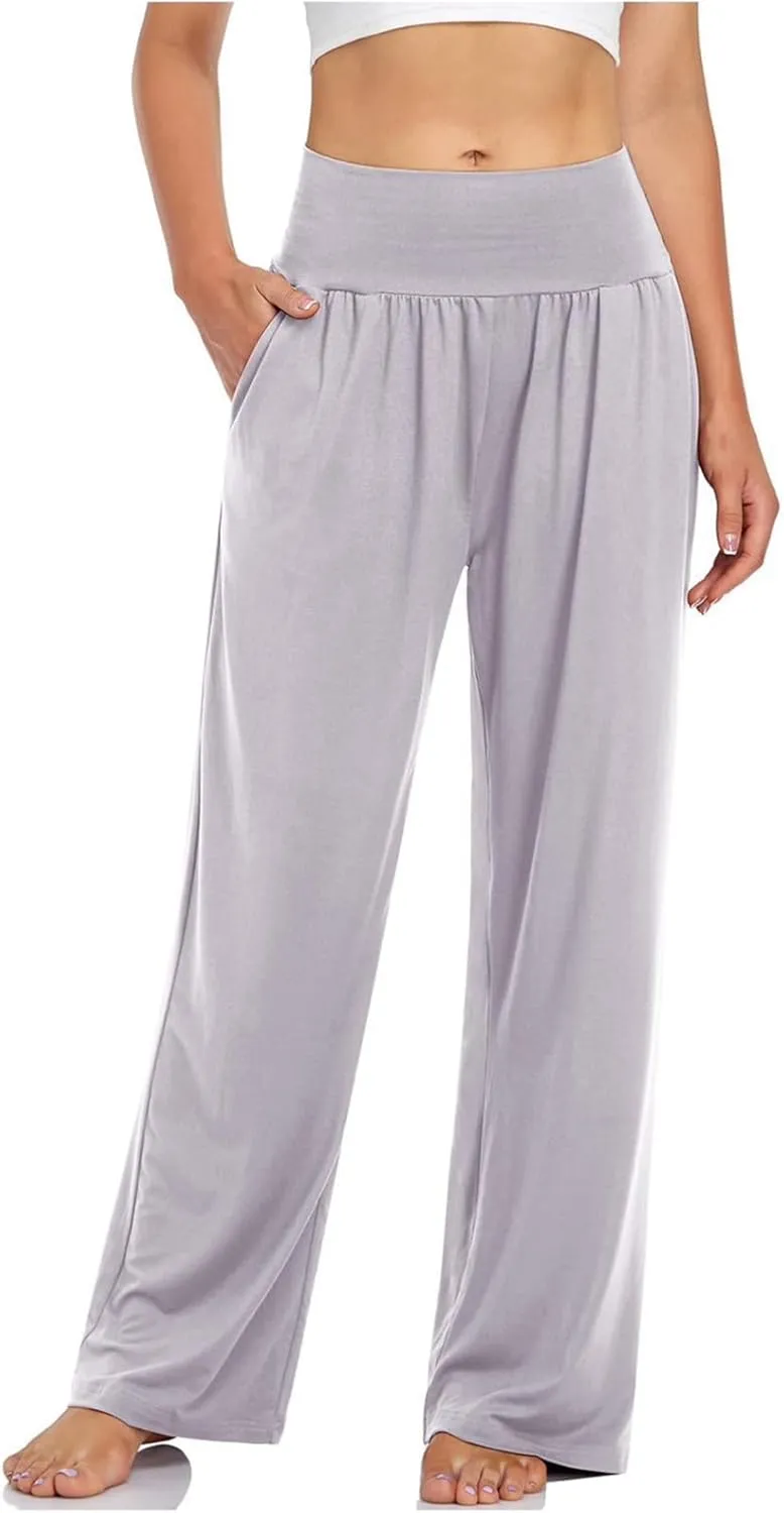 NANJUN Women's High-Waisted Yoga Pants - Soft Wide Leg Lounge Sweatpants with Pockets, Everyday Comfort.