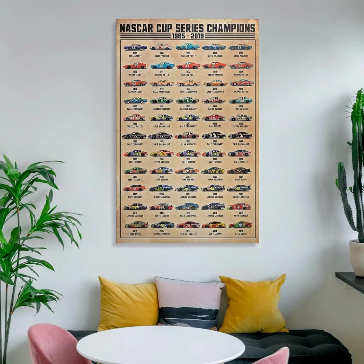 Nas car Cup Series Champions Car Racing Poster 1965-2019, Nas car Gift Posters Canvas Art Poster And Wall Art Picture Print Modern Family Bedroom Decor Posters 16x24inch(40x60cm)