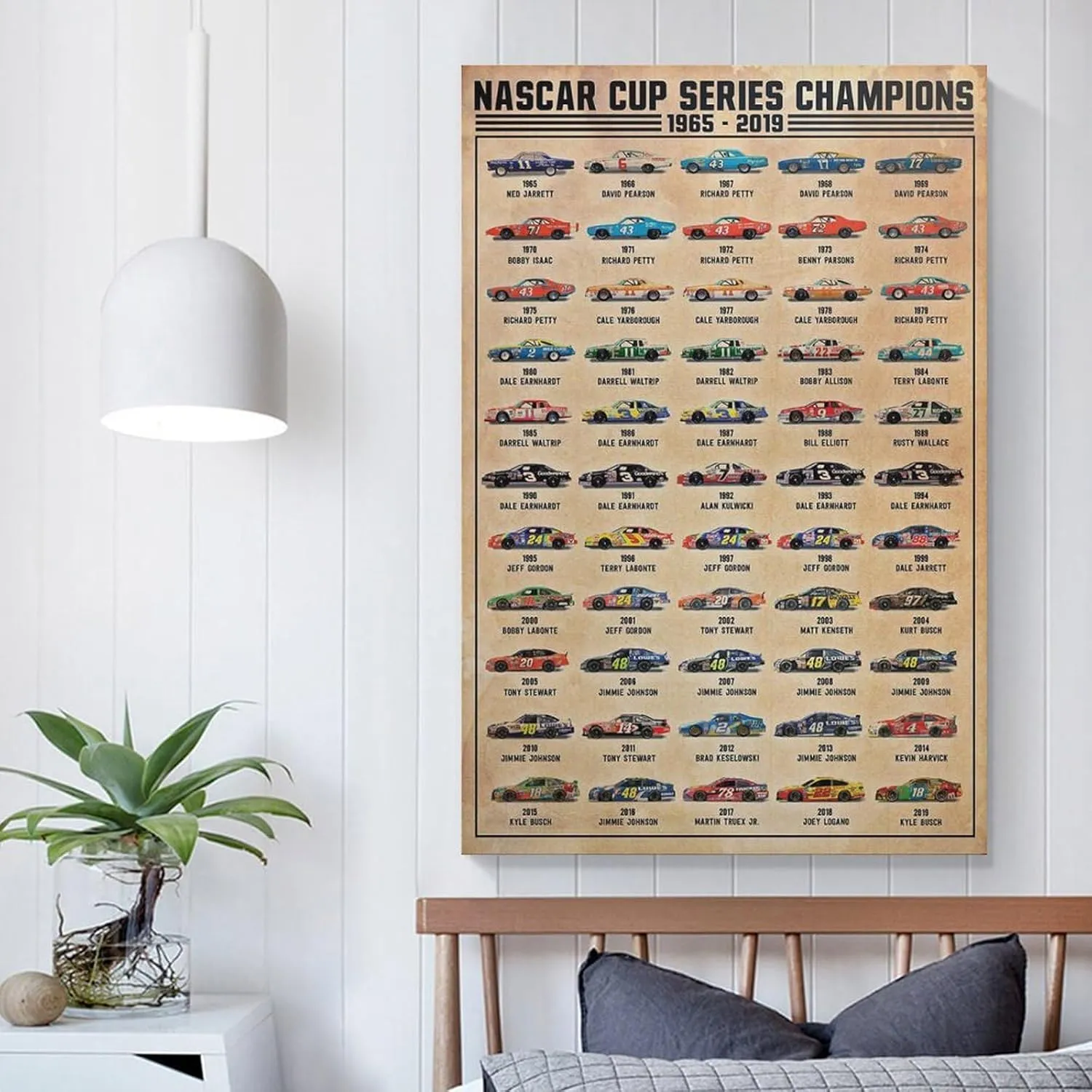 Nas car Cup Series Champions Car Racing Poster 1965-2019, Nas car Gift Posters Canvas Art Poster And Wall Art Picture Print Modern Family Bedroom Decor Posters 16x24inch(40x60cm)