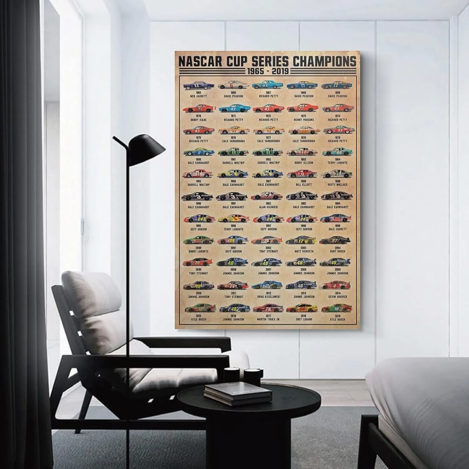Nas car Cup Series Champions Car Racing Poster 1965-2019, Nas car Gift Posters Canvas Art Poster And Wall Art Picture Print Modern Family Bedroom Decor Posters 16x24inch(40x60cm)