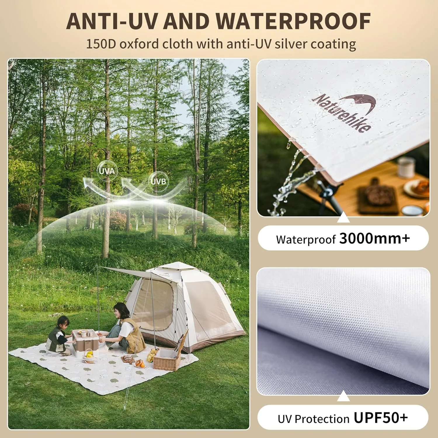 Naturehike Ango Camping Tent,3 Person 4 Person Instant Cabin Tent,Easy Setup Pop up Tents for Camping,3-4 People Family Camp Tent