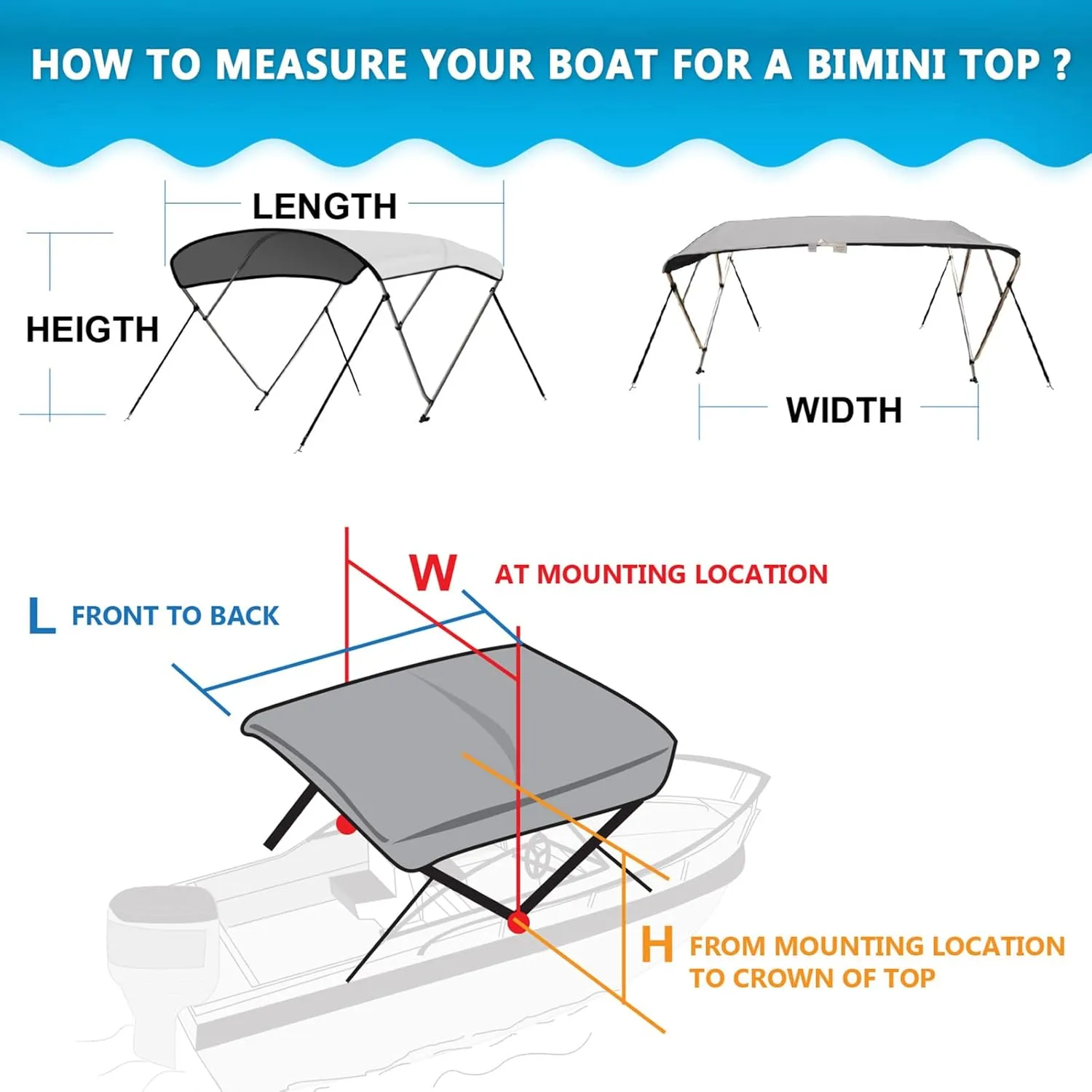 Naviskin 10 Optional Colors Available 3-4 Bow 13 Different Size Bimini Top Cover Includes Mounting Hardwares,Storage Boot with 1 Inch Aluminum Frame