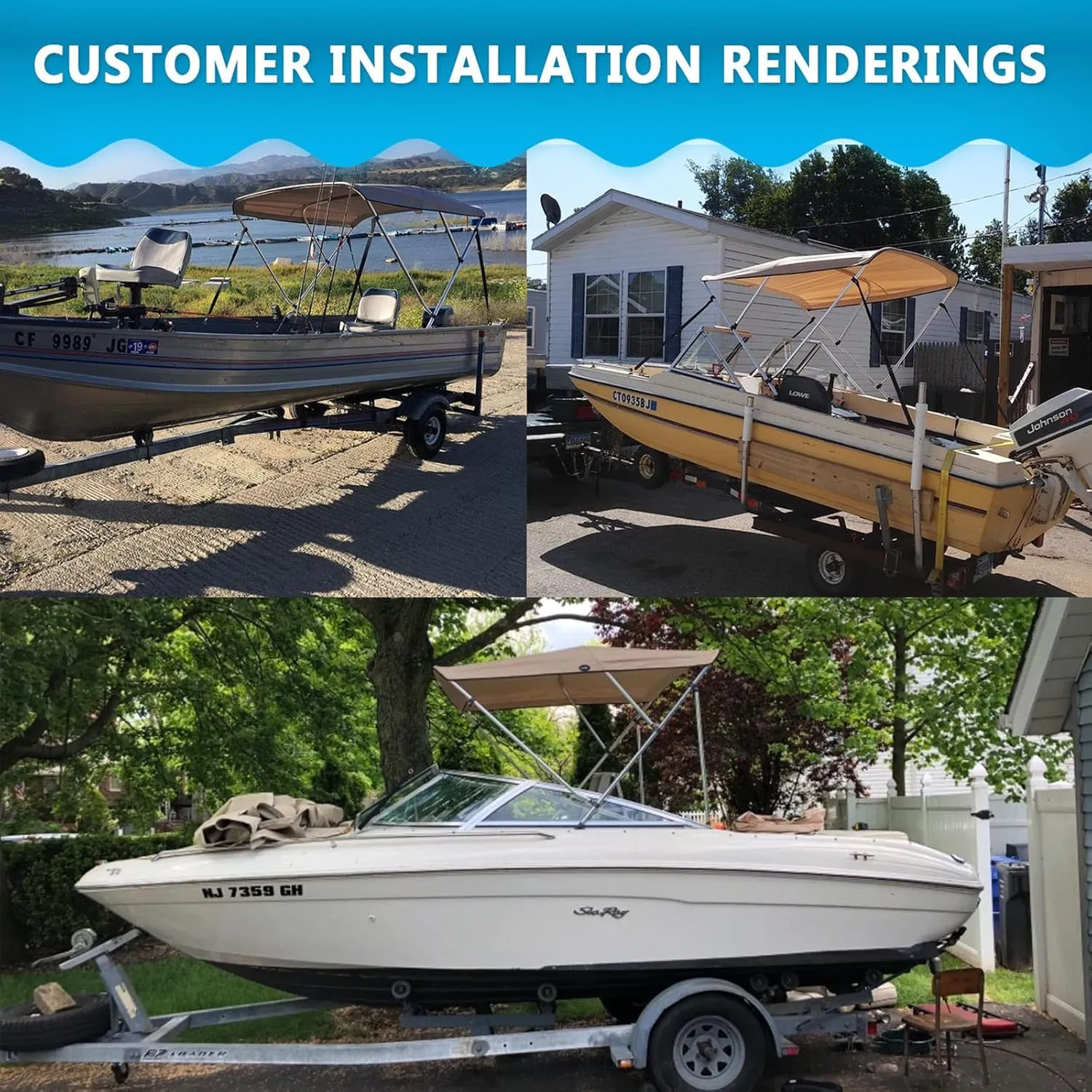 Naviskin 10 Optional Colors Available 3-4 Bow 13 Different Size Bimini Top Cover Includes Mounting Hardwares,Storage Boot with 1 Inch Aluminum Frame